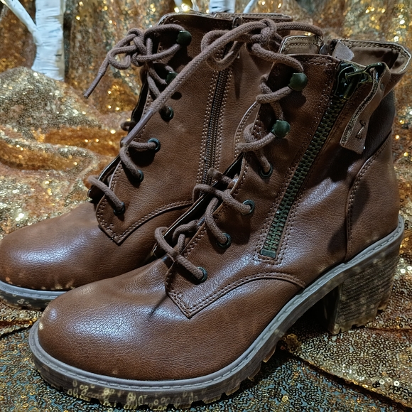 Zodiac Shoes - Zodiac Brown Lace-Up Boots with Zipper